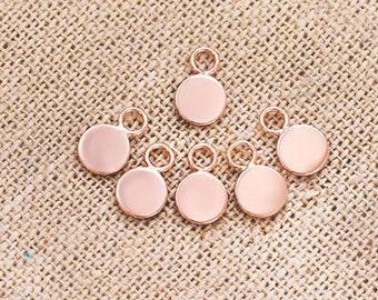 6 of 925 Sterling Silver Rose Gold  Vermeil Style Round Disc Tag Charms 5 mm. , Polish Finished  :pg0563
