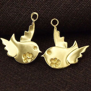 2 of 925 Sterling Silver 24k Gold Vermeil Style Bird Charms 14x15 mm. :vm0521