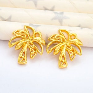 2 of 925 Sterling Silver Gold Vermeil Style Palm Tree Charms 12x13mm.   :vm1036