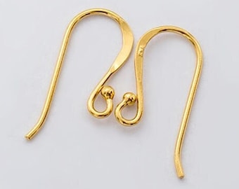 2 pairs of 925 Sterling Silver Gold Vermeil Style Earwires  9x20mm. #20 AWG.  :vm1669