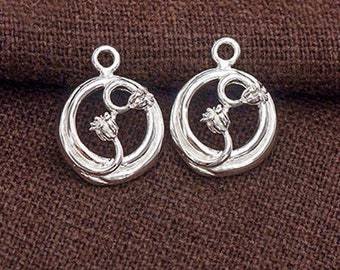 2 of 925 Sterling Silver Lily of the valley Charms 11.5mm . , Polish Finished.  :tm0170