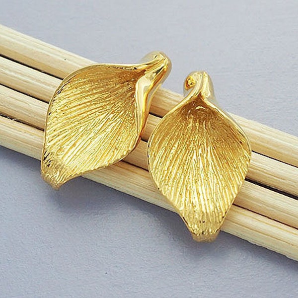 2 stuks 925 sterlingzilver goud vermeil-stijl calla leliekraalkapjes 10,5 x 18 mm. :vm0502