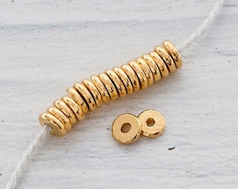 20 Stück Karen hill tribe Silber Gold Vermeil Style Plain Disc Perlen 4.8x1.2mm.  :vm1636