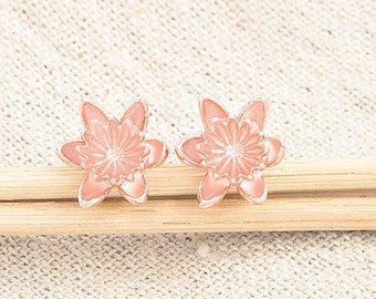 1 Pair of 925 Sterling Silver Rose Gold Vermeil Style Lotus Stud Earrings 11mm.  :pg0606