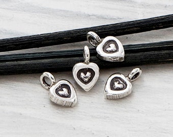 4 of Karen Hill Tribe Silver Imprinted Heart Charms 7x6 Mm