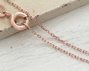 16 inches of 925 Sterling Silver Rose Gold Vermeil Style Fine Cable Chain Necklace 1x1.5 mm.  :pg1062-16