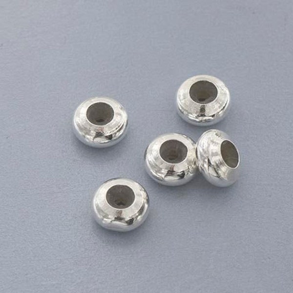 5 of 925 Sterling Silver Silicon Stopper Beads 8x4 mm., Saucer Bead for Bracelet or Necklaces. :tk0320