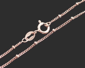 20 inches of 925 Sterling Silver Rose Gold Vermeil Style Curb Diamond Cut Bead Chain Necklace 1.2mm.  :pg0214-20
