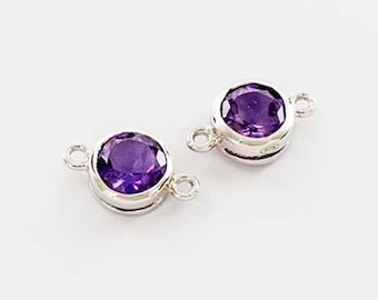 2 of Natural Round Amethyst & Sterling Silver Bezeled  Connectors, Links  7mm.  :gt0055