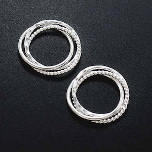 2 of 925 Sterling Silver Interlocking Circle Rings Charms 14 mm. , 3 Circle Links   :tk0376