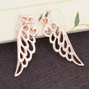 2 of 925 Sterling Silver Rose Gold Vermeil Style Angel Wing Charms 7x20 mm. :pg0130