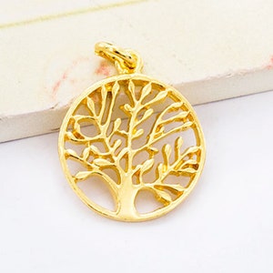 1 of 925 Sterling Silver Gold Vermeil Style Tree of Life Charm 16 mm. :vm0701 image 1