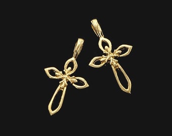 2 av 925 sterlingsilver, guld, vermeil-stil, korsberlocker, 11 x 15 mm. :vm1030