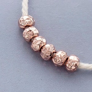 6 of 925 Karen Hill Tribe Rose Gold Vermeil Style Hammered Rondelle Beads 6x4.5mm.  :pg0695