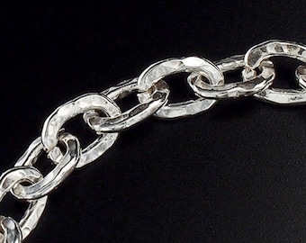 7 inches of Karen Hill Tribe Silver Hammered Oval Opened Link Chain 6.5x9.5mm. :ka4003
