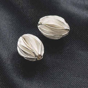 2 of Karen Hill Tribe Silver Pleat Beads 9.5x12 mm. :ka4610