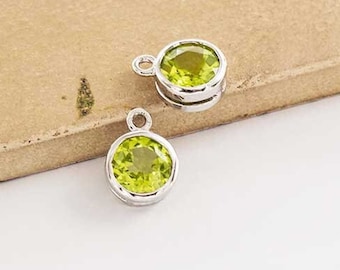 2 of Natural Round Peridot & Sterling Silver Bezeled Charms 7mm.  :gt0048