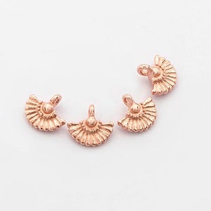 4 of 925 Sterling Silver Rose Gold Vermeil Style Fan Charms 8x5 mm., Double sided.   :pg1117