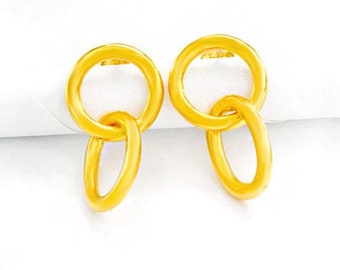 1 Pair of 925 Sterling Silver Gold Vermeil Style Interlocking Circular and Oval Stud Earrings   :vm1149