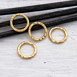 4 925 Sterling Silber Gold Vermeil Stil Gehämmert Kreis Geschlossene Ringe 10 mm.   :vm1653