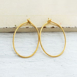2 pairs of Sterling Silver Gold Vermeil Style Oval Hoop Earrings 16x25mm.  :vm1614