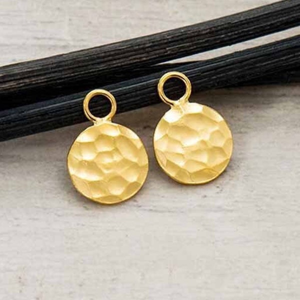 2 of 925 Sterling Silver Vermeil Style Hammered Round Disc Tag Charms 8 mm.  :vm1746