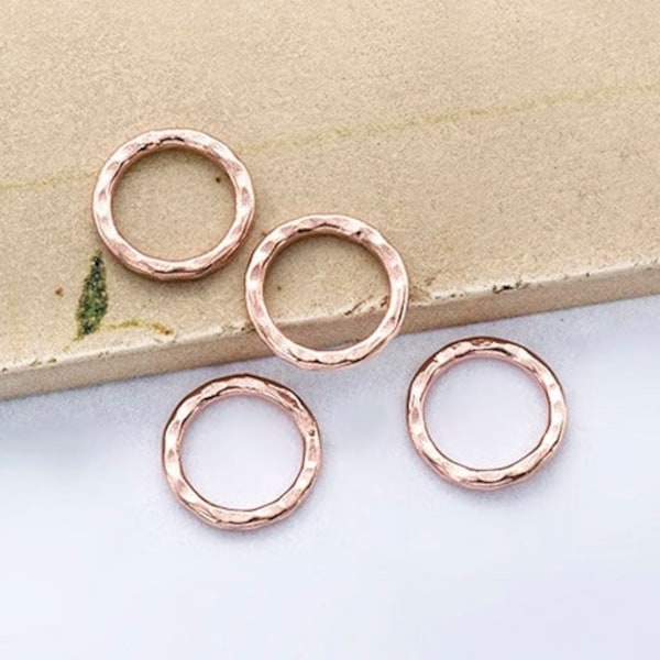 4 of 925 Sterling Silver Rose Gold Vermeil Style Hammered Circle Closed Rings 10mm.   :pg1140