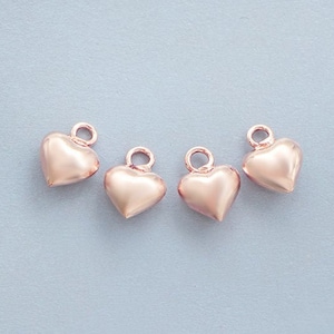 4 of 925 Sterling Silver Rose Gold  Vermeil Style Heart Charms 6 mm. :pg0300