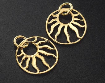 2 of 925 Sterling Silver Gold Vermeil Style Sun Charms 16 mm.  :vm1710