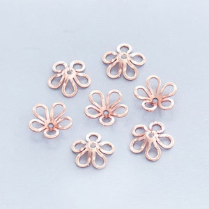 10 of Sterling Silver Rose Gold Vermeil Style  Flower Bead Caps 8 mm.  :pg0408