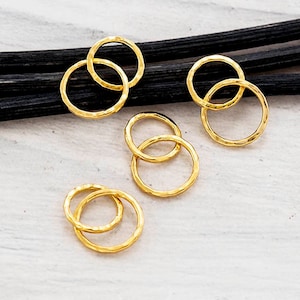4 von 925 Sterling Silber Gold Vermeil Stil Gehämmerte Doppel Kreis Ringe Charms, Links 9 mm. und 10,5mm.  :vm1714