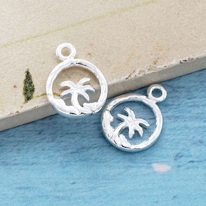 2 of 925 Sterling Silver Palm Tree Charms 10mm . , Polish Finished.  :tm0165