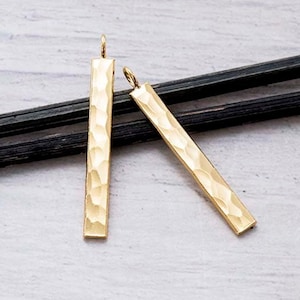 2 of 925 Sterling Silver Gold Vermeil Style Hammered Bar Charms 3x25mm.  :vm1692