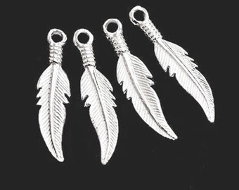 4 of 925 Sterling Silver Feather Charms  5x23.5 mm. :th1727