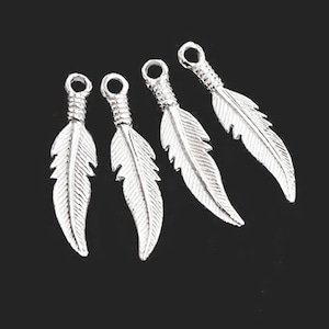 4 of 925 Sterling Silver Feather Charms  5x23.5 mm. :th1727