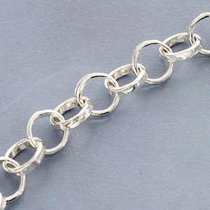 7 inches of Karen Hill Tribe Silver Hammered Circle Opened Link Chain 8mm. :ka4154