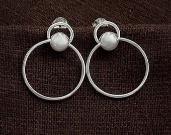 1 pair of 925 Sterling Silver Ball Circle Hoop Stud  Earrings 19 mm. :er1185