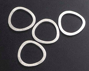 4 of 925 Sterling Silver Pebble Rings, Connectors 15 mm. , Brush Finished. :tk0311