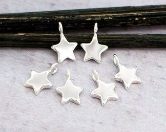 6 of 925 Sterling Silver Star Charms 6mm., Tiny Charms  :tk0276