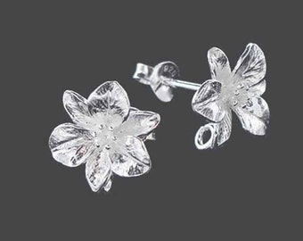 1 pair of 925 Sterling Silver Flower Stud Earrings , Post Findings 12mm. :tm0273