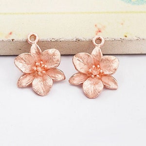 2 of 925 Sterling Silver Rose Gold Vermeil Style Flower Charms 12 mm.  :pg0727