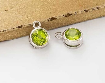 2 of Natural Round Peridot & Sterling Silver Bezeled Charms 6 mm.  :gt0056