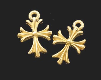 2 av 925 sterlingsilver 24k guld Vermeil-stil korsberlocker 10 x 12 mm. :vm0740