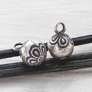 2 of Karen Hill Tribe Silver Imprint Bell Charms 10mm. , Oxidized Finish   :ka4573