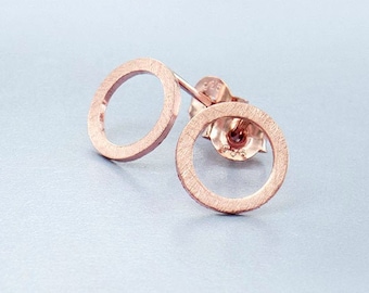 1 Pair of 925 Sterling Silver Rose Gold Vermeil Style Brushed Circle Stud Earrings 9mm. : pg0189