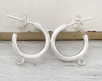 1 pair of 925 Sterling Silver Hoop Stud Earrings Post Findings 2x15mm. with Opened Loop.  :tk0275