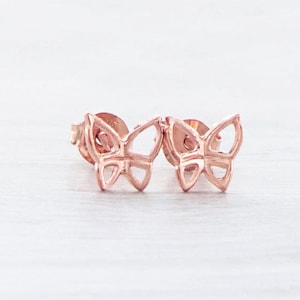 1 Pair of 925 Sterling Silver Rose Gold Vermeil Style Tiny Butterfly Stud Earrings 6mm.  :pg0574