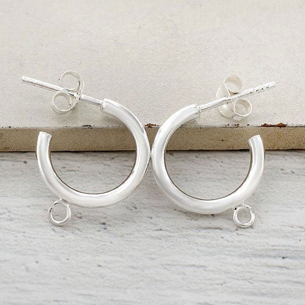 1 pair of 925 Sterling Silver Hoop Stud Earrings Post Findings 2x15mm. with Opened Loop.  :tk0275