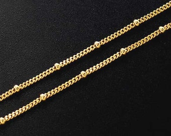 40 inches of 925 Sterling Silver  Gold Vermeil Style Curb Diamond Cut Bead Chains 1.2mm  :vm1756