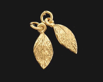 2 of 925 Sterling Silver Gold Vermeil Style Leaf Charms 6x11 mm. , small leaf charms.    :vm0843